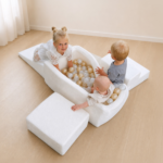 foam ball pit play set bouclé cream playing childrean of different ages